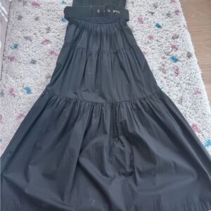 L’Academie Black Smocked Bodice Cotton Midi Dress – Size S